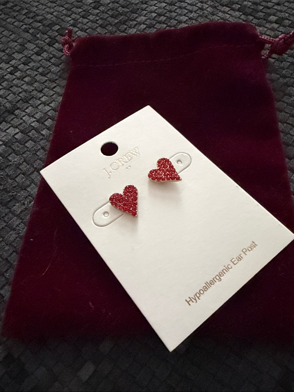 J. Crew Sparkling Red Heart Stud Earrings